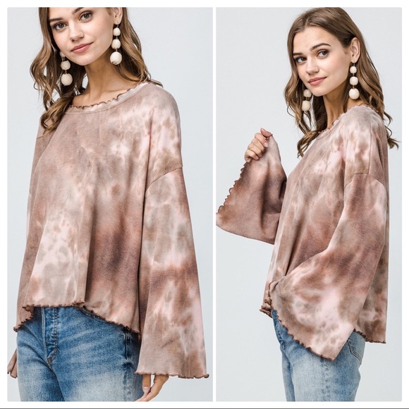 entro Tops - Clementine Tie-Dye Goddess Sleeve Waffle Knit Top